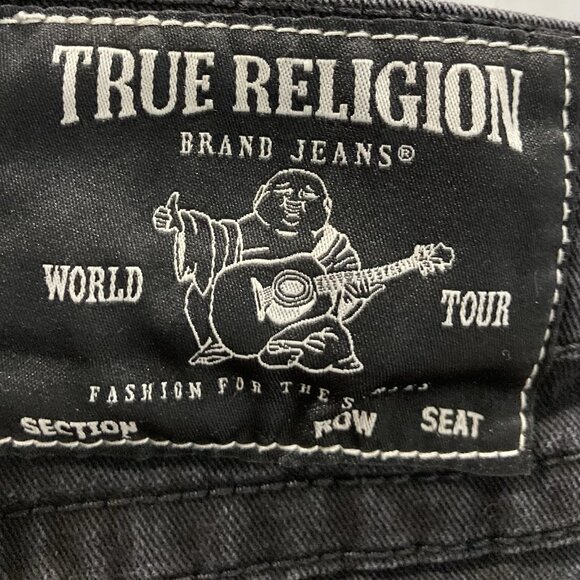 True Religion Ricky Jeans Mens 34 Black Denim Relaxed Straight Buddha Patch Logo - Picture 5 of 7